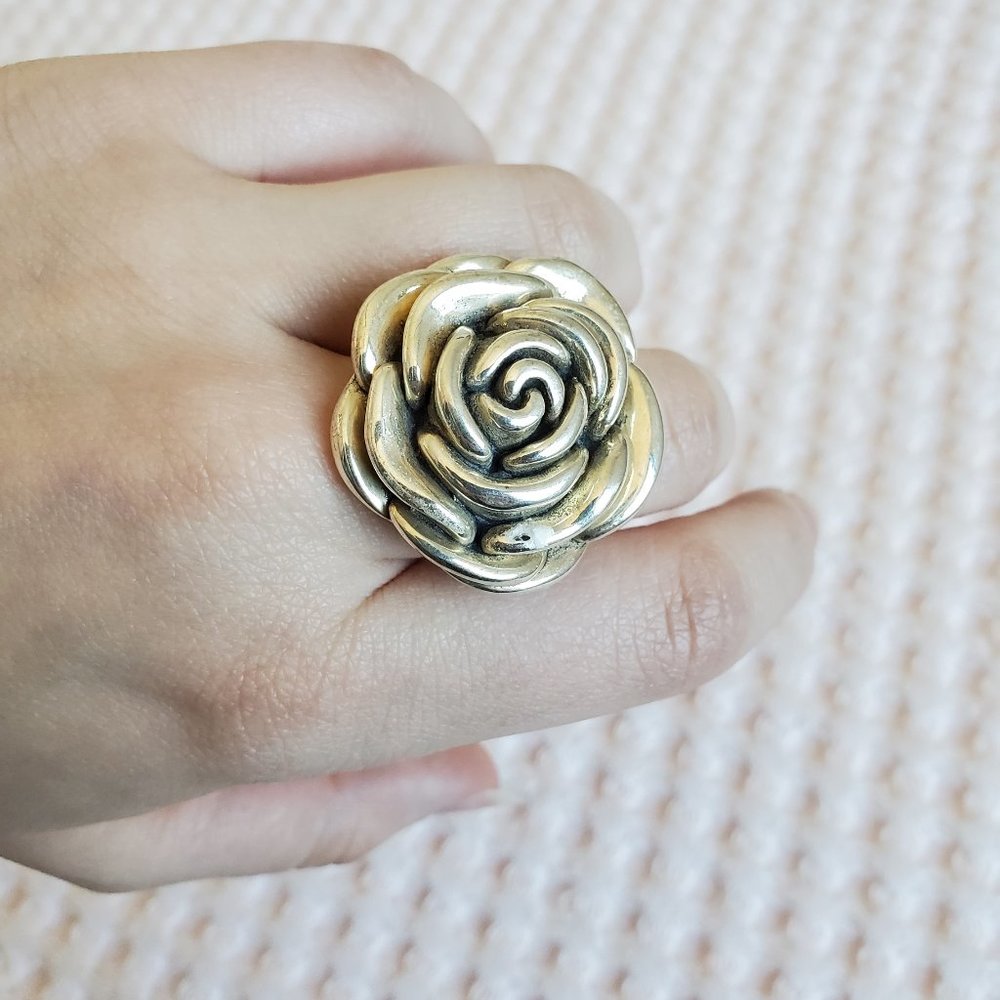 Sterling silver rose ring, size 7.5 (17.7mm)